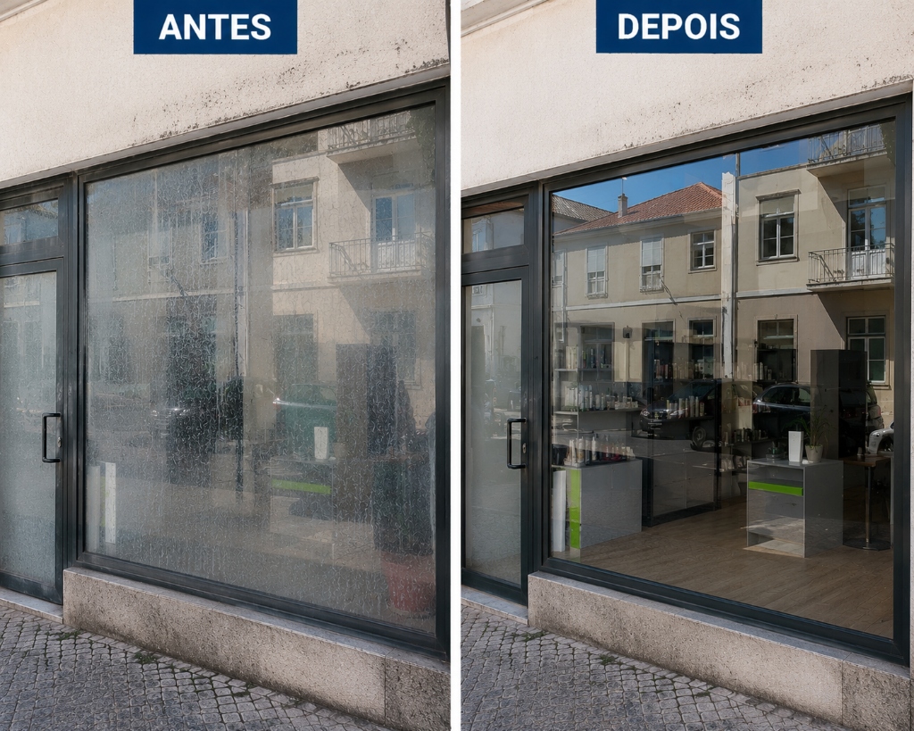 Antes e depois de montra